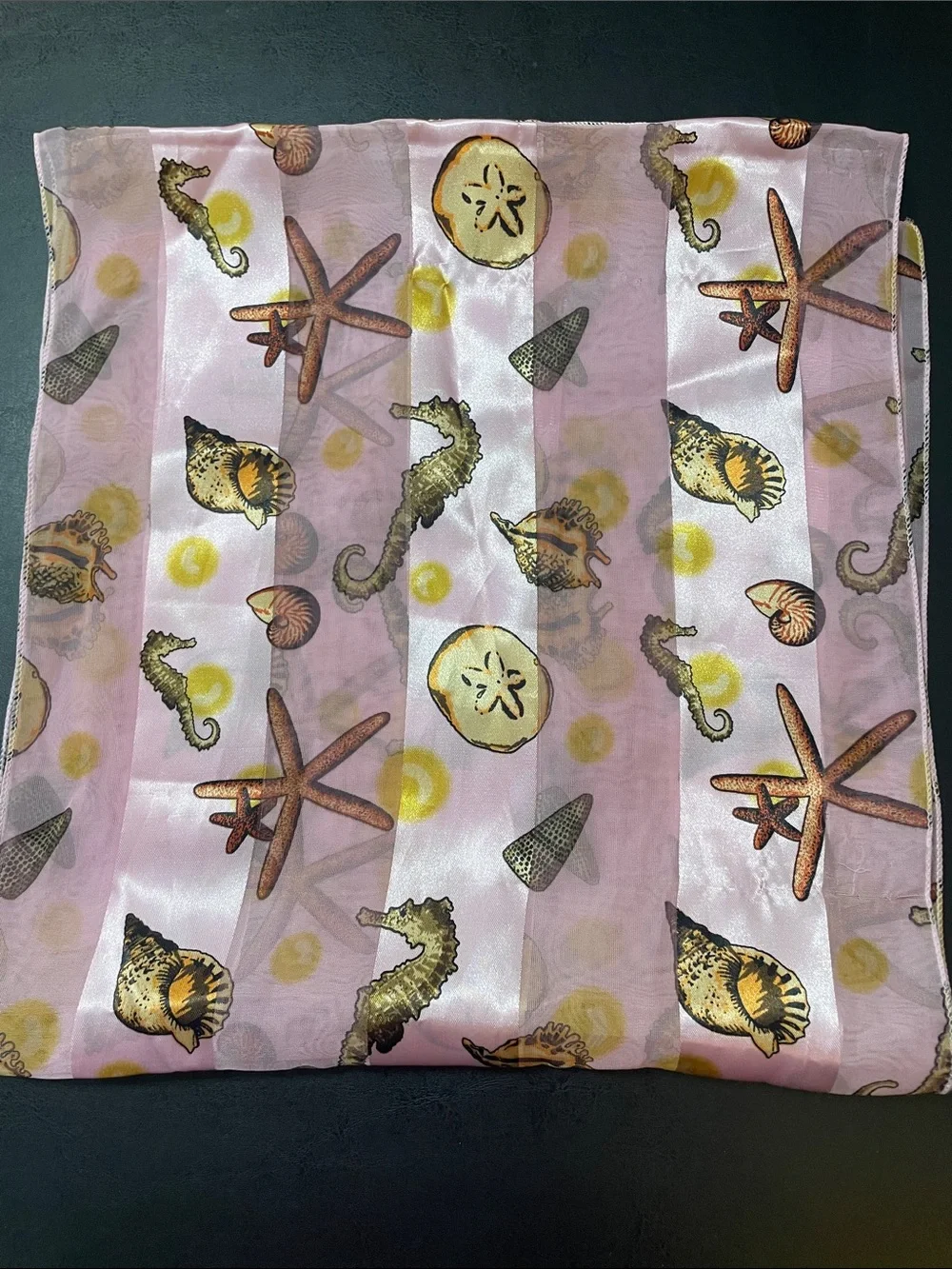 Seashell Pattern Pink Silky Table Runner or scarf approx 58x13 NWOT very pretty